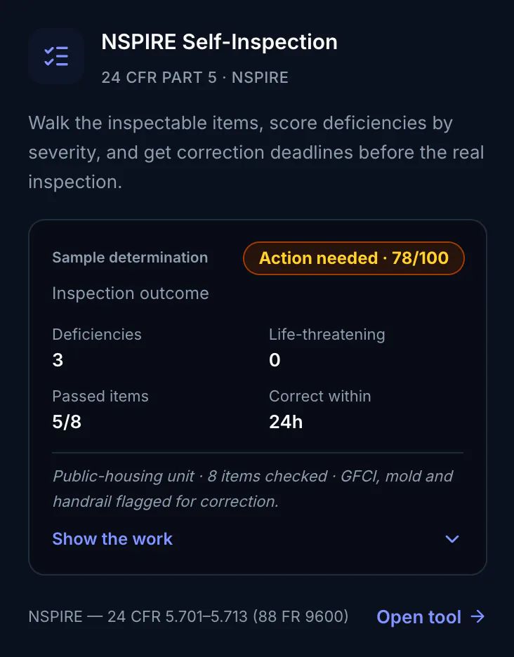 An NSPIRE self-inspection: deficiencies, life-threatening items and the correction deadline