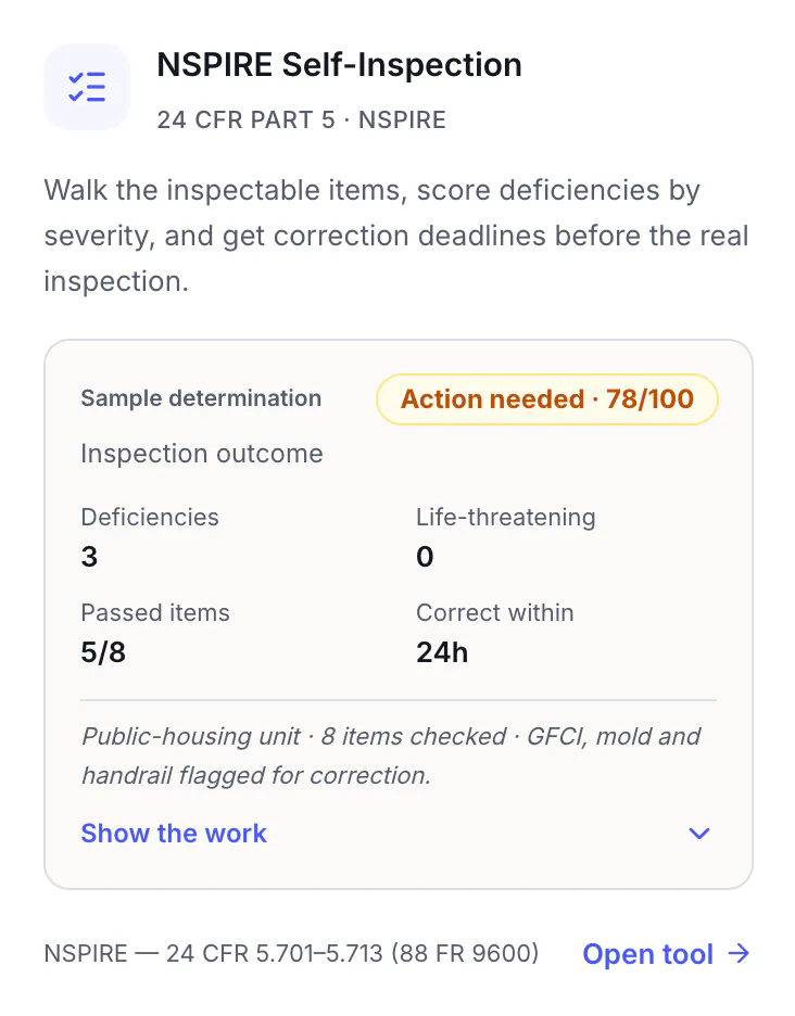 An NSPIRE self-inspection: deficiencies, life-threatening items and the correction deadline