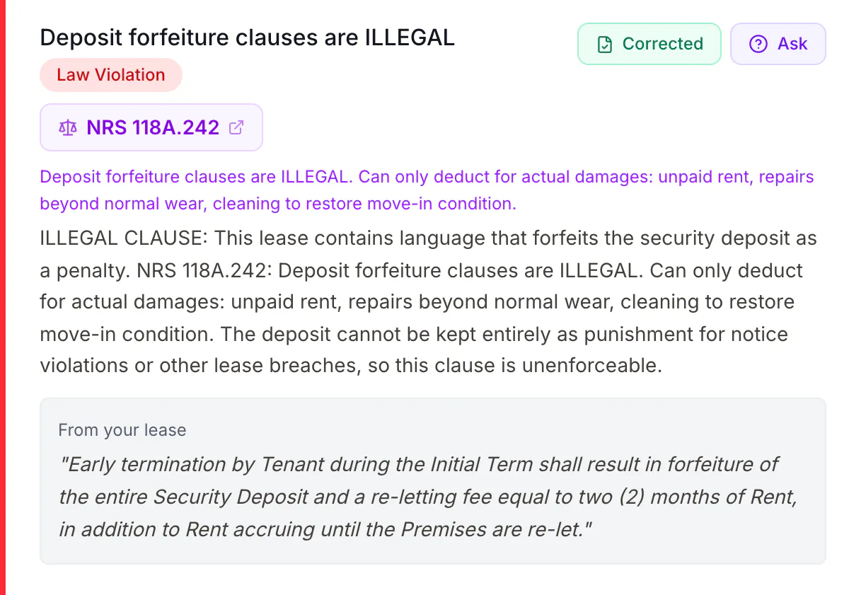 A law violation found in a lease: the Nevada statute it breaks and the clause quoted
