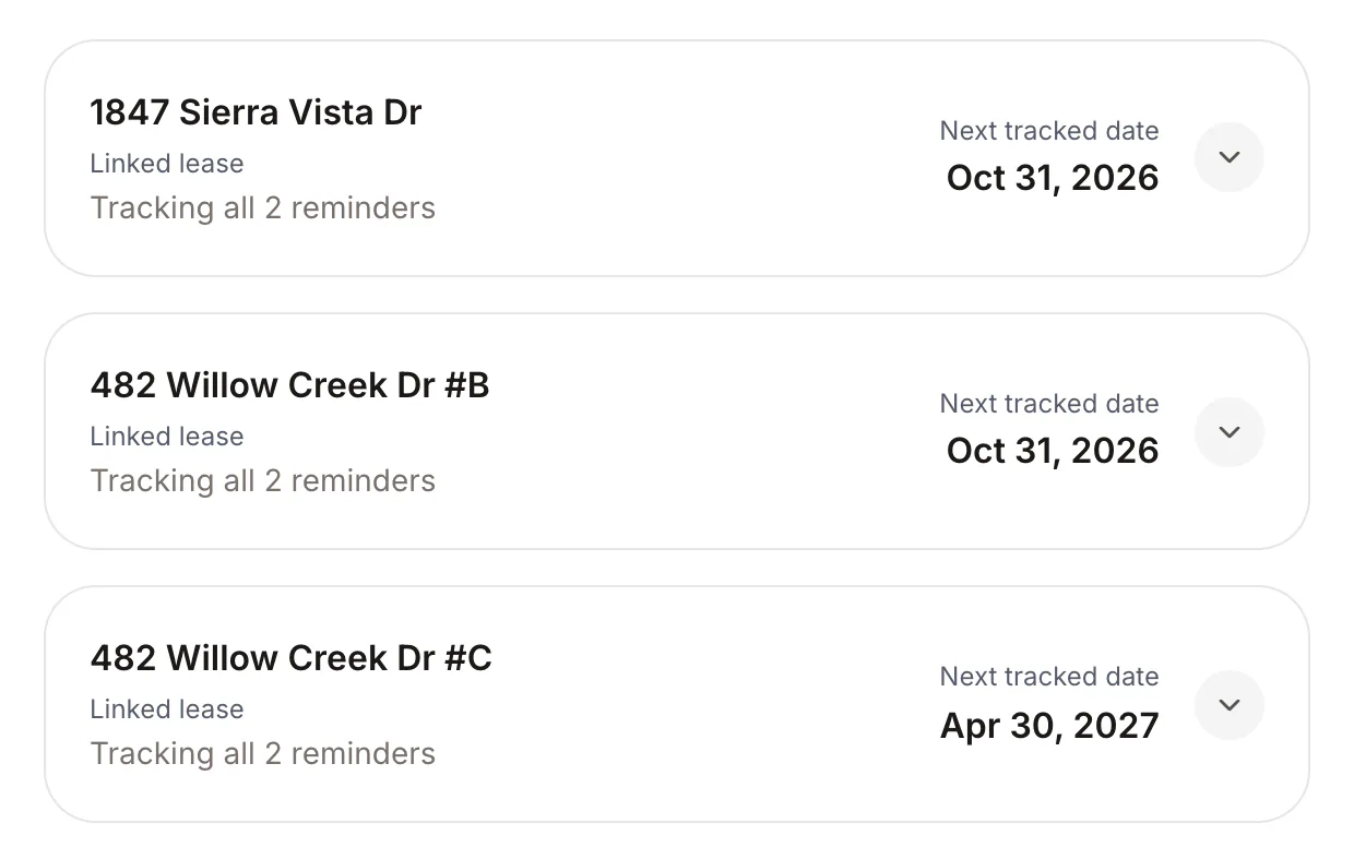 Leases with their next tracked dates